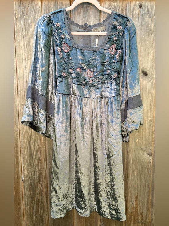 April Cornell Dresses & Skirts - April Cornell Winter Sky Tunic Dress Size XXS Boho Velvet Babydoll Embroidered
